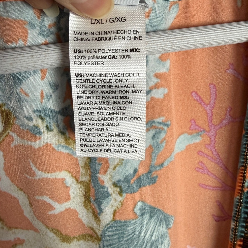 Chicos Open Kimono Slip Orange L/XL Seashell Print Beaded Bright Vacation Beach - Picture 4 of 16